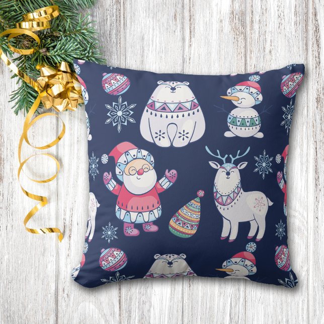 Cute Nordic Style Animals and Santa Pattern Throw Pillow (Creator Uploaded)