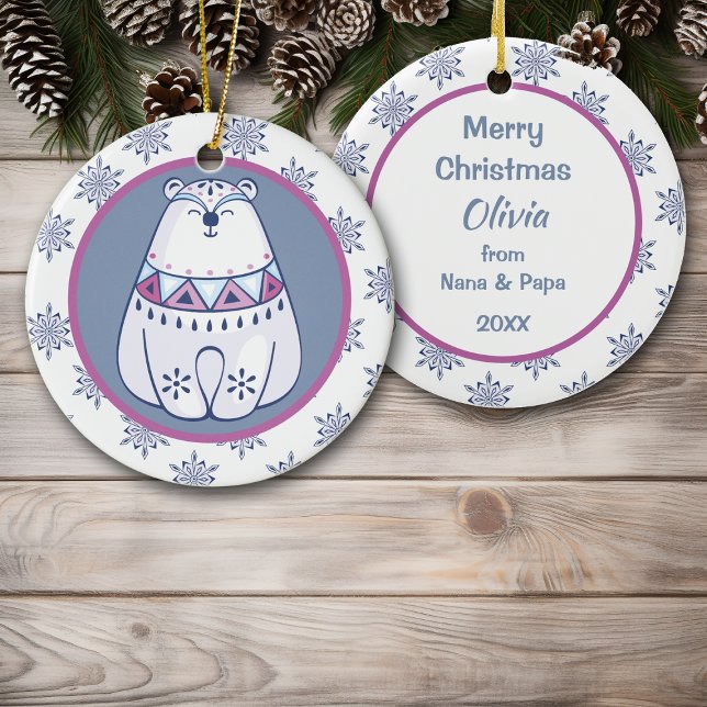 Cute Nordic Style Polar Bear Kids Personalized Ceramic Ornament (Creator Uploaded)