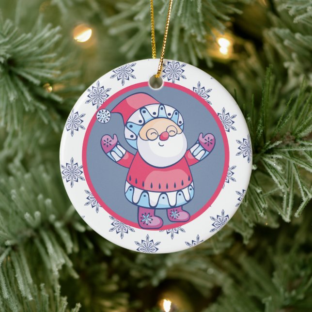 Cute Nordic Style Santa Claus Kids Personalized Ceramic Ornament (Tree)