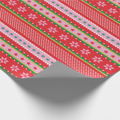 Cute Nordic Sweater pattern red pink green Wrapping Paper