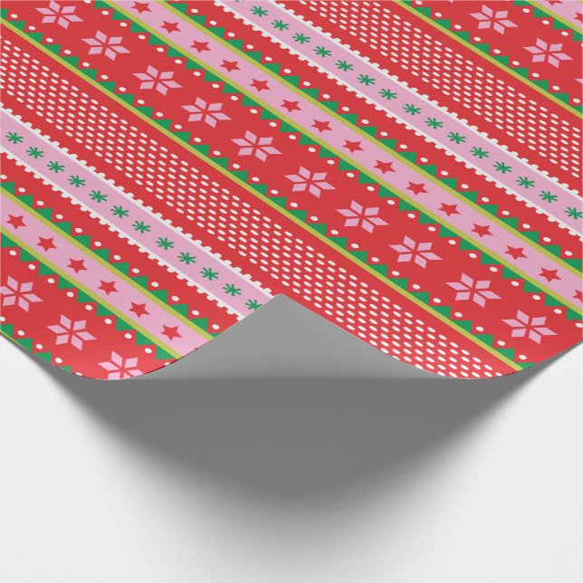 Cute Nordic Sweater pattern red pink green Wrapping Paper (Corner)