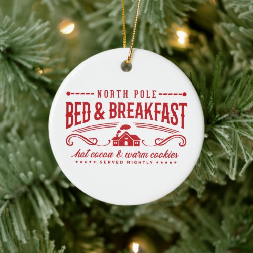 Cute North Pole Bed and Breakfast Ceramic Ornament