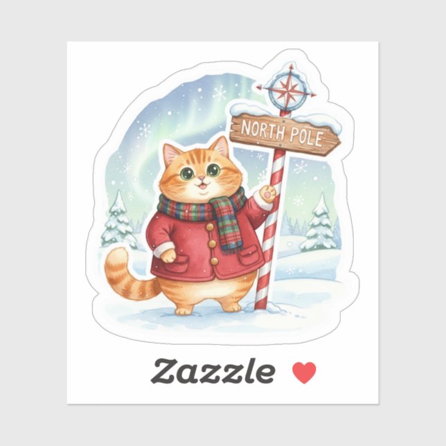 Cute North Pole Cat in Coat & Scarf Christmas  Sticker (Sheet)