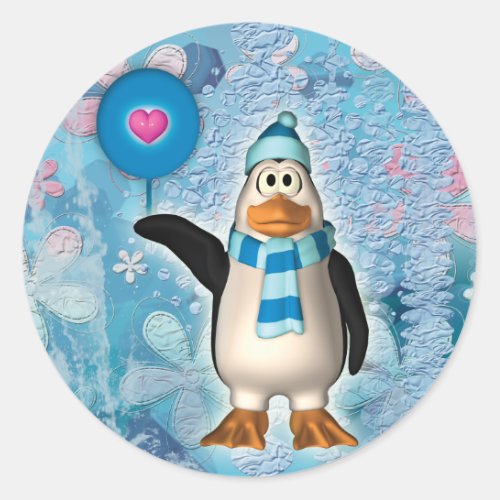 Cute north pole penguin with heart stickers