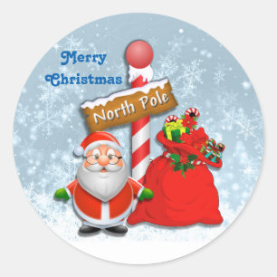 Cute North Pole Santa Classic Round Sticker