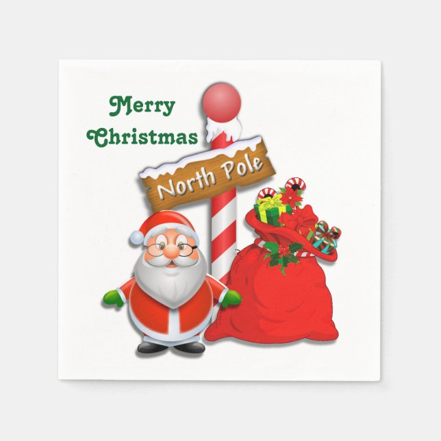 Cute North Pole Santa Custom Color Napkins (Front)