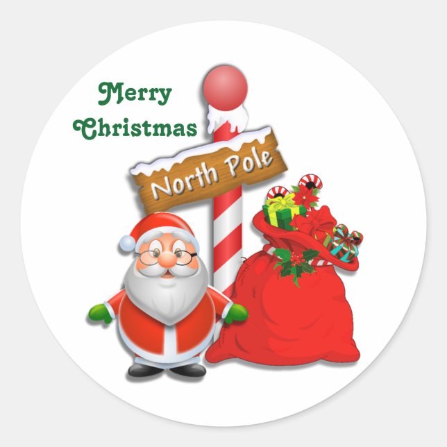 Cute North Pole Santa Custom Color Stickers (Front)