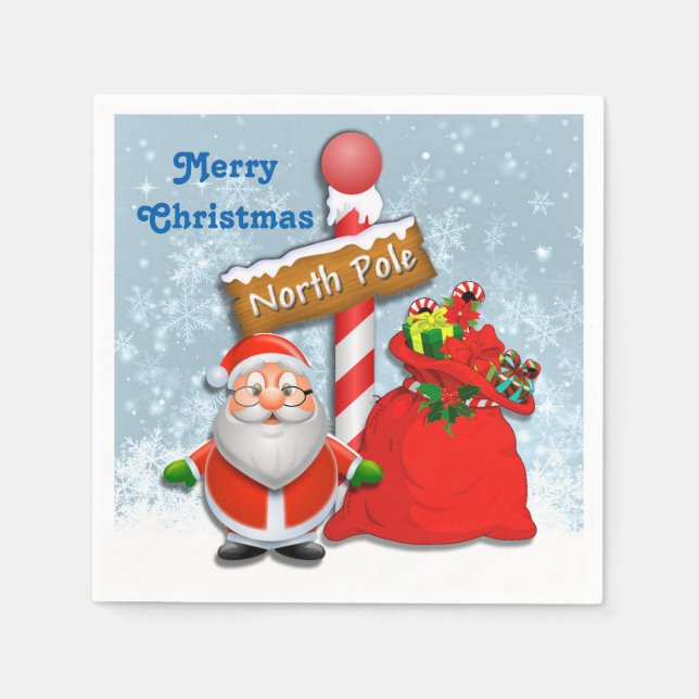 Cute North Pole Santa Napkin (Front)