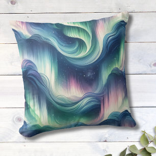 Cute Northern Lights Design, Navy, Green, Purple Throw Pillow