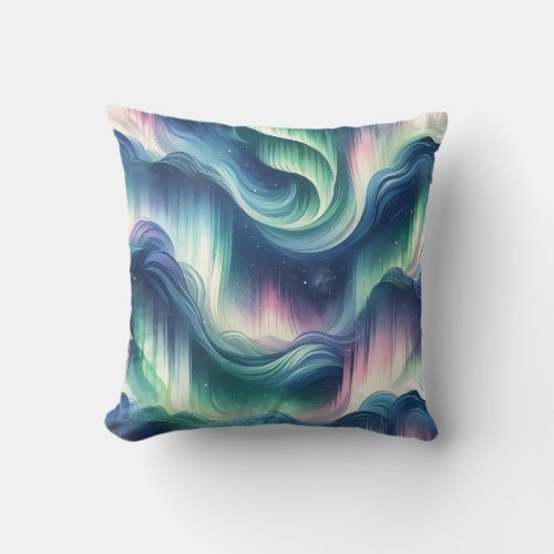 Cute Northern Lights Design Navy Green Purple  Throw Pillow