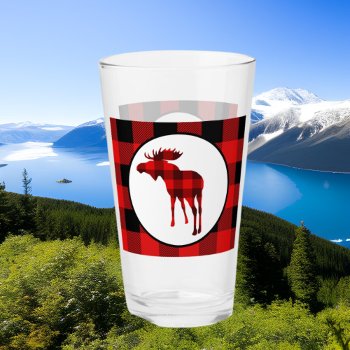 Cute Northern Moose Buffalo Plaid Glass by DoodlesGifts at Zazzle