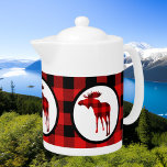 Cute Northern moose buffalo plaid Teapot<br><div class="desc">Cute Northern moose buffalo plaid teapot</div>