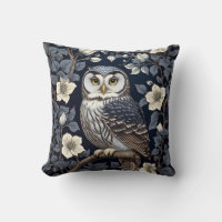 Cute Northern Saw-Whet Owl And Moonflowers On Navy
