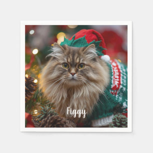Cute Norwegian Forest Cat Christmas Personalized Napkins