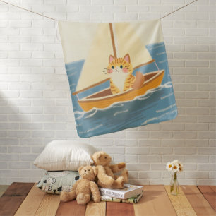 Cute Norwegian Forest Kitten Sailboat Pastel Baby Blanket