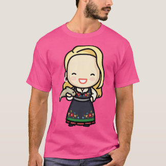 Cute Norwegian Girl in Traditional Dress with Fish T-Shirt