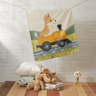 Cute Norwegian Lundehund Puppy Toy Train Pastel Baby Blanket