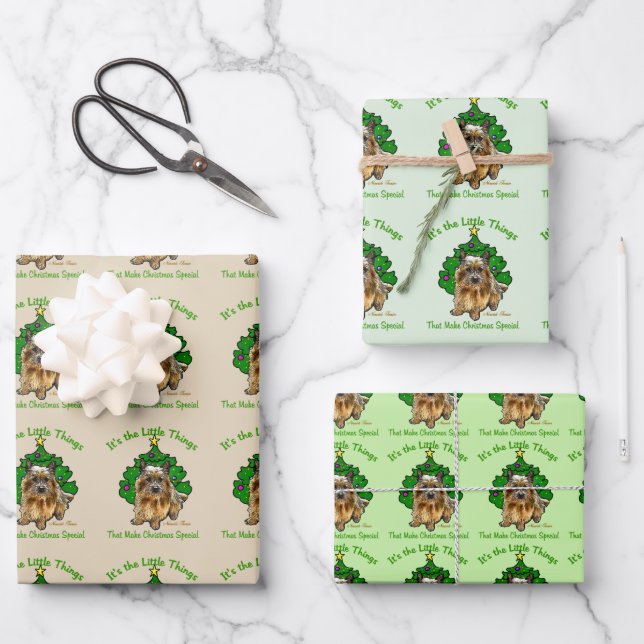 Cute Norwich Terrier Christmas Wrapping Paper Sheets (Front)