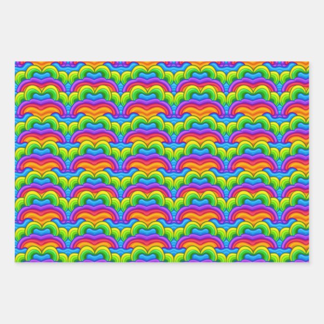 Cute Nostalgic Kids Rainbows Shapes Arches Pattern Wrapping Paper Sheets (Front)