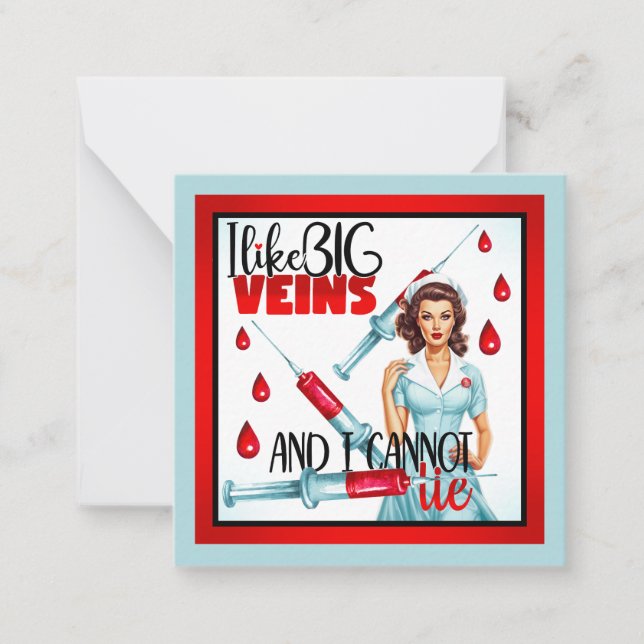 Cute Nostalgic Nurse I like Big Veins Note Card (Front)