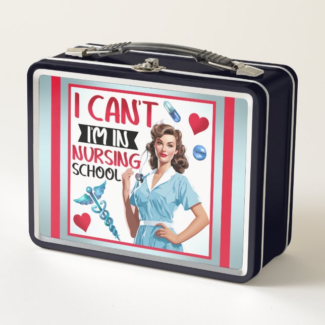 Cute Nostalgic Nurse Pinup In Nursing School Metal Lunch Box (Front)