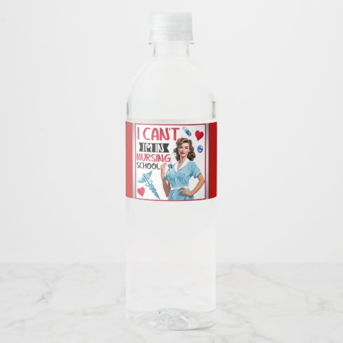 Cute Nostalgic Nurse Pinup In Nursing School Water Bottle Label