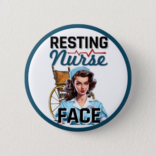 Cute Nostalgic Nurse Pinup Resting Nurse Face Button