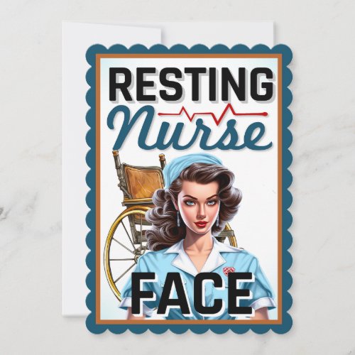 Cute Nostalgic Nurse Pinup Resting Nurse Face Invitation