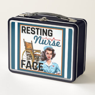 Cute Nostalgic Nurse Pinup Resting Nurse Face Metal Lunch Box