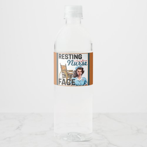 Cute Nostalgic Nurse Pinup Resting Nurse Face Water Bottle Label