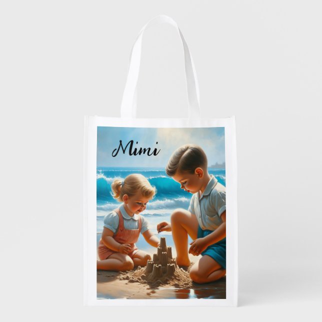 Cute Nostalgic Personalized Beach Bag (Front)