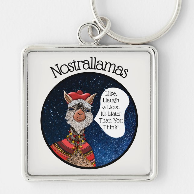 Cute Nostradamus Llama Funny Motivational Quote Keychain (Front)