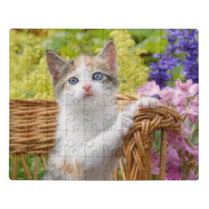 Cute Nosy Baby Cat Kitten in a Flowering Garden Jigsaw Puzzle