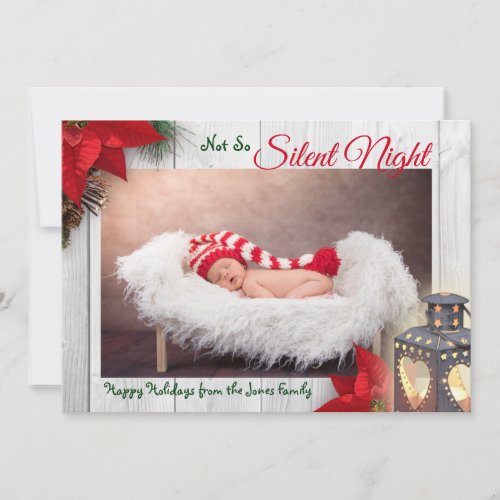 Cute Not So Silent Night Baby Christmas Photo Announcement