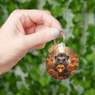 Cute November Hedgehog with Topaz Heart Keychain