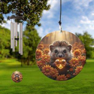 Cute November Hedgehog with Topaz Heart Wind Chime