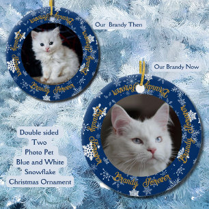 Cute Now and Then 2 Photo Pet Christmas Ornament