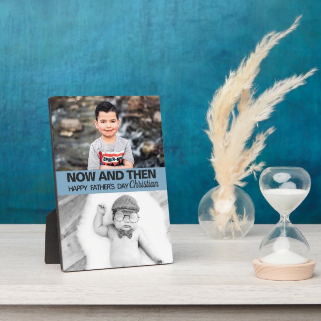 Cute now & then son's pictures Fathers day modern Plaque (Side)