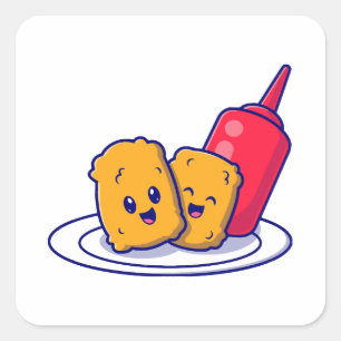 Cute Nuggets Smile With Sauce Cartoon  Square Sticker