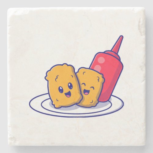 Cute Nuggets Smile With Sauce Cartoon  Stone Coaster