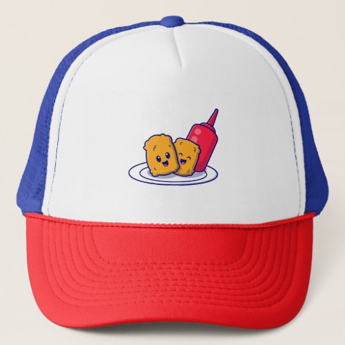 Cute Nuggets Smile With Sauce Cartoon  Trucker Hat