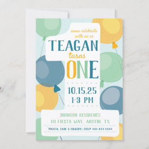 Cute Number 1 First Birthday Invitation