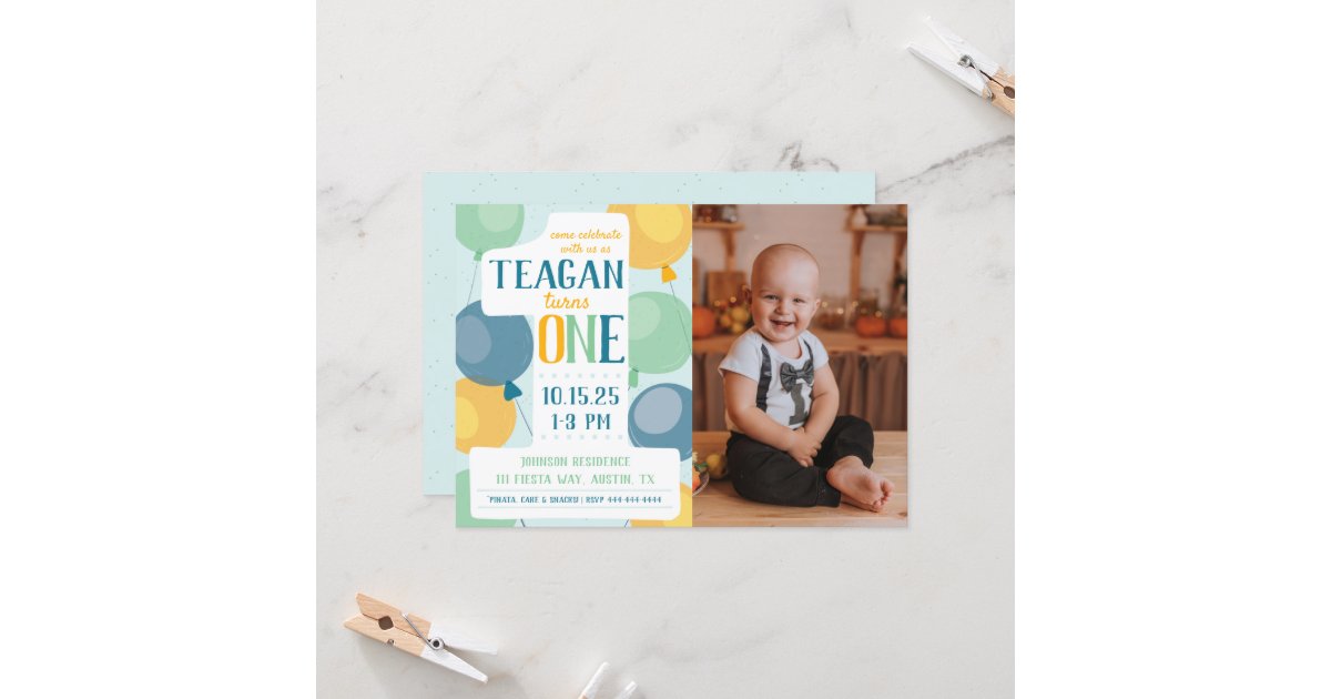 Cute Number 1 First Birthday Photo Invitation | Zazzle