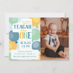 Cute Number 1 First Birthday Photo Invitation | Zazzle