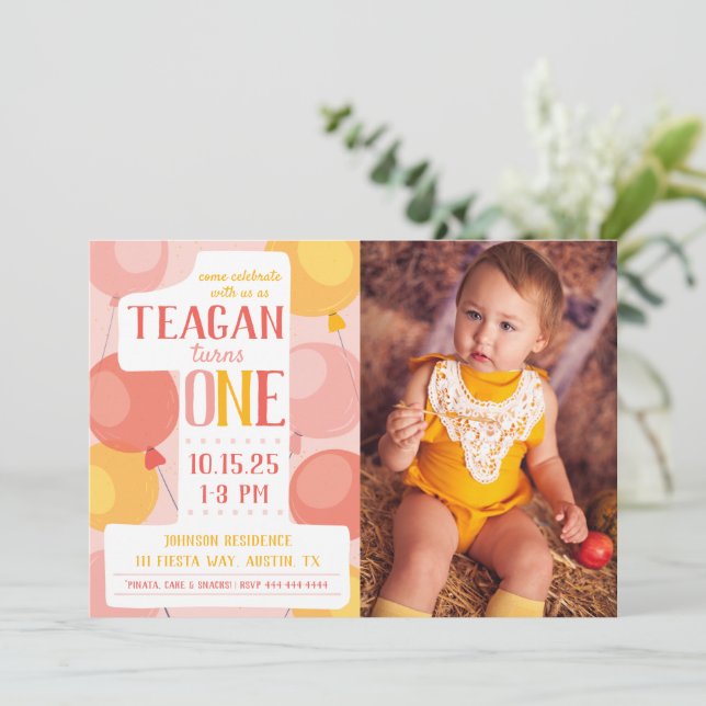 Cute Number 1 First Birthday Photo Invitation (Standing Front)
