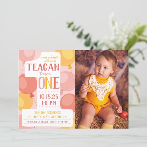 Cute Number 1 First Birthday Photo Invitation