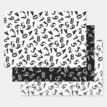 Cute Numbers Black White Grey Pattern Mathematics Wrapping Paper Sheets