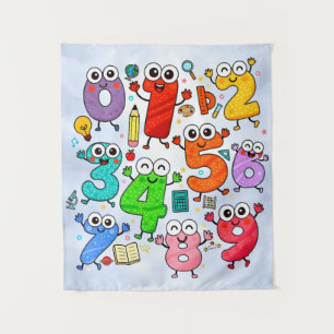 Cute Numbers Characters Maths Poster for Kids Tapestry