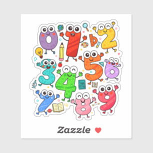 Cute Numbers Characters Sticker for Kids
