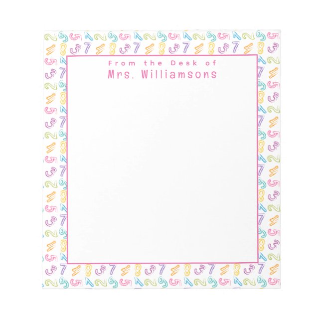 Cute Numbers Pattern - From the Desk of Teacher Notepad (Front)